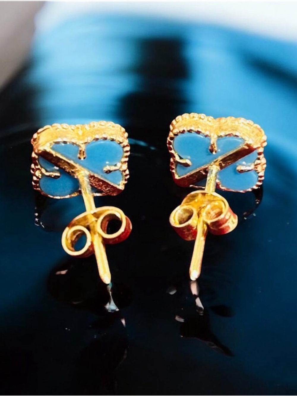🍀 Turquoise Clover Set in 18K Saudi Gold 💙 - Picture 4 of 6